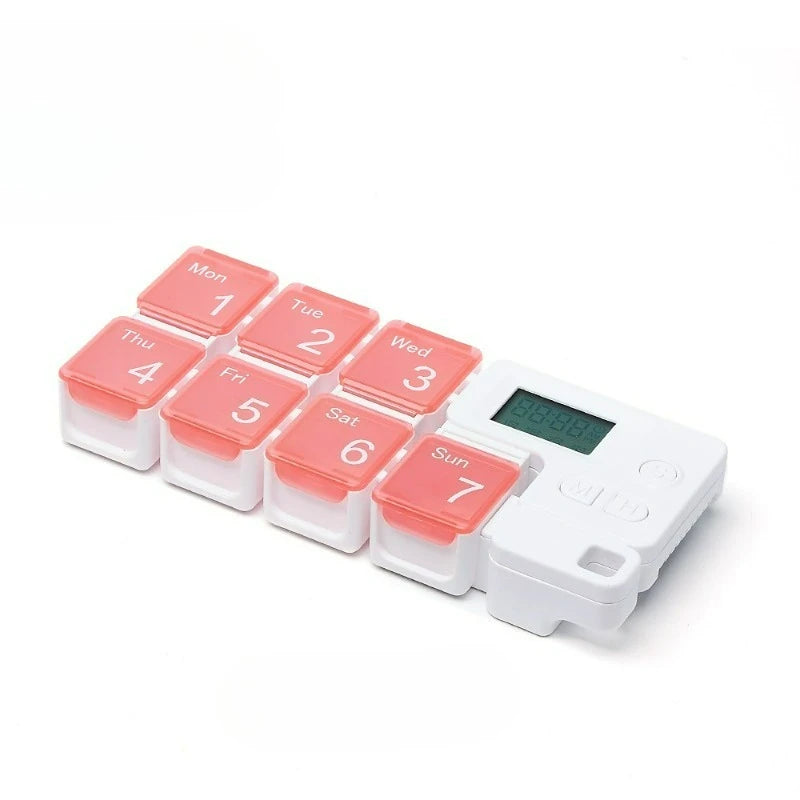 Weekly Pill Organizer Alarm Reminder Daily Travel Medication Box for Pill Vitamins Supplements Home Use