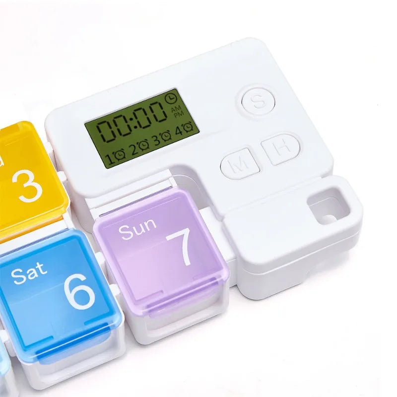 Weekly Pill Organizer Alarm Reminder Daily Travel Medication Box for Pill Vitamins Supplements Home Use
