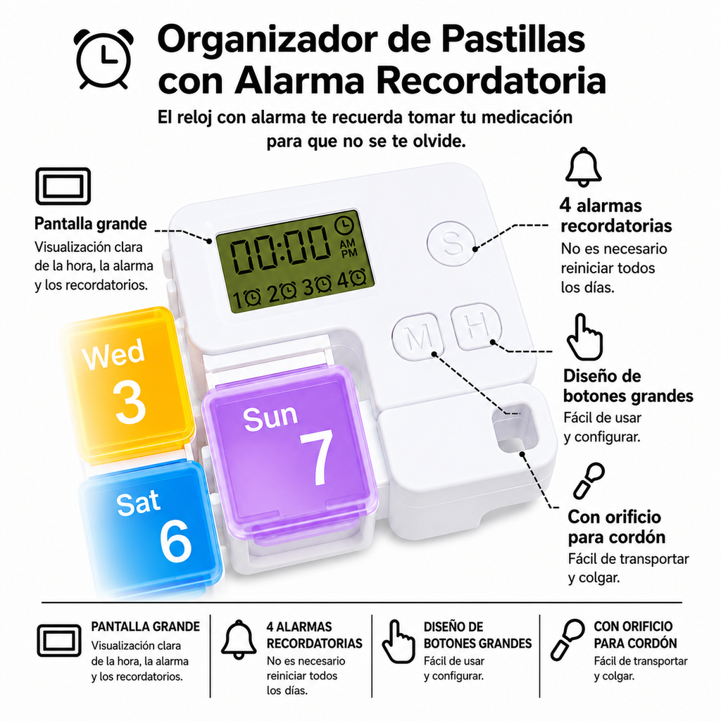 Pastillero con Alarma Inteligente — 7 Días