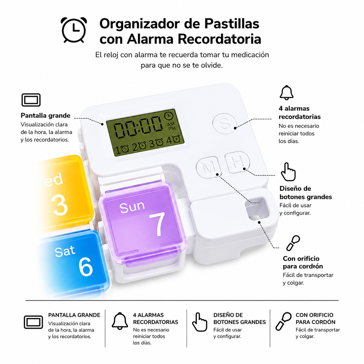 Pastillero con Alarma Inteligente — 7 Días